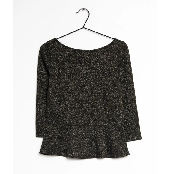 Ann Taylor LOFT Black Boatneck Peplum Knit Top With Gold Metallic - Picture 1 of 8